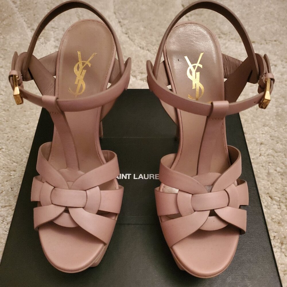 Saint Laurent Tribute Platform Nude Sandals, US6 NWT